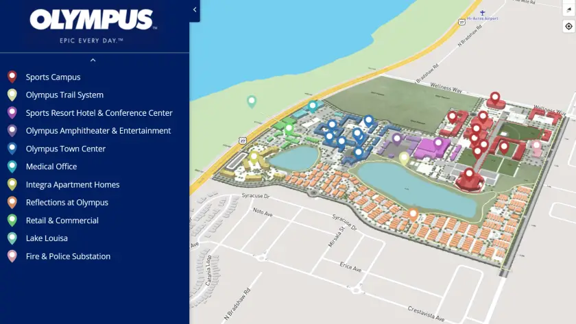 Mapa interativo do Olympus Orlando em Clermont, Flórida